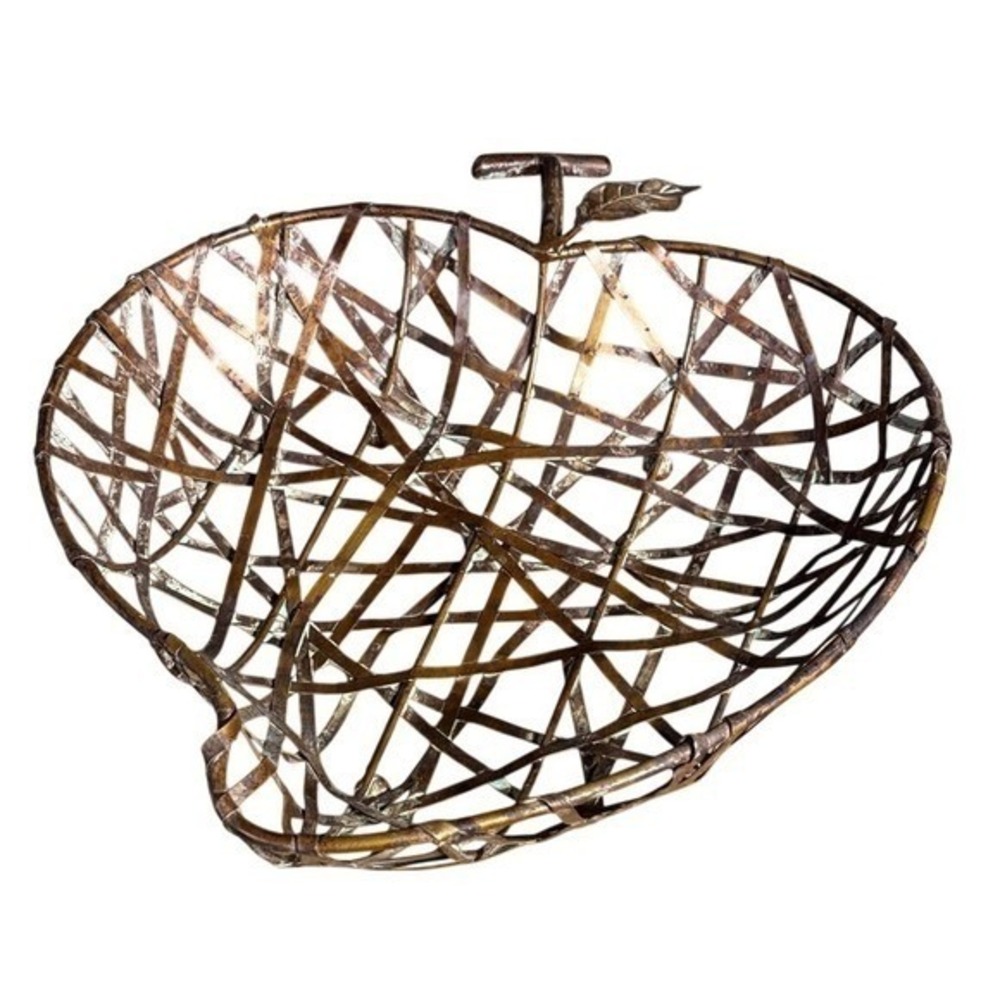 Vintage Metal Shaped Apple Basket Rustic Brown Decorative Cottage Core Woven